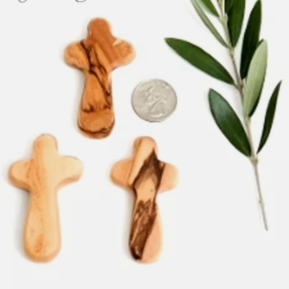 1 LARGE 4" Genuine olive wood. handmade/ JERUSALEM palm worry cross - Picture 3 of 13